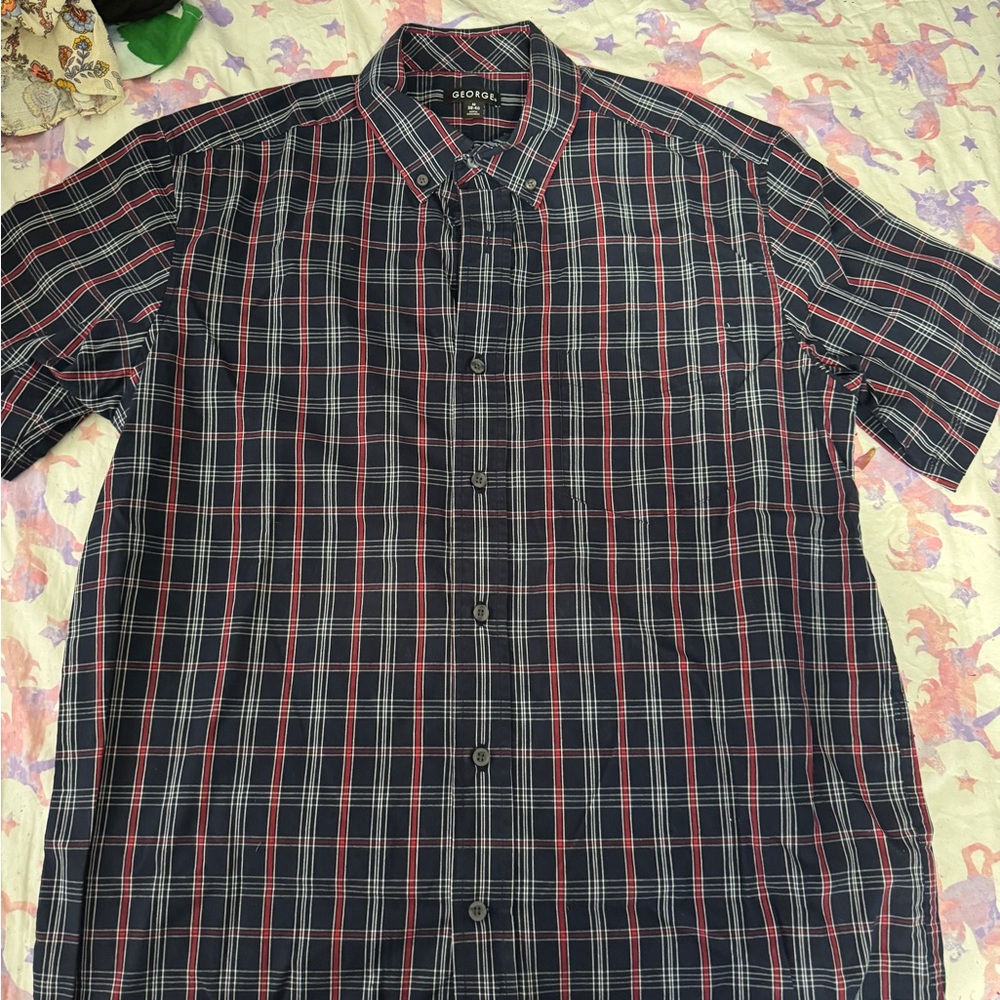 George Men's Black and Red Plaid Shirt
